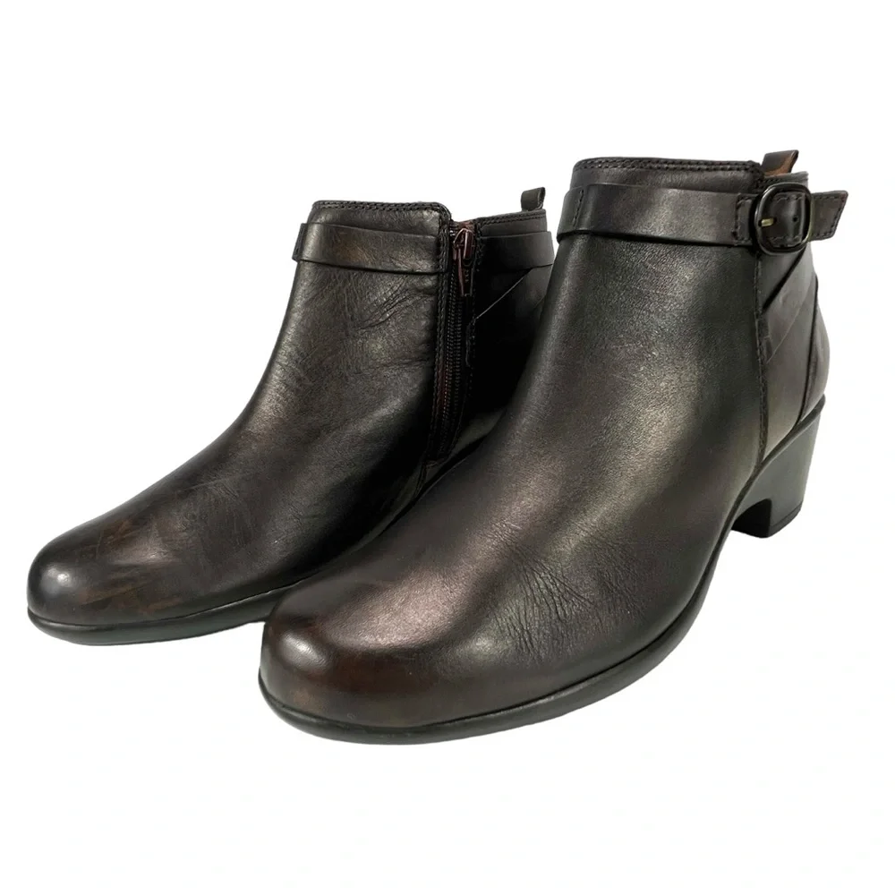 Clarks Women 9.5W Malia Hawthorn Brown Leather Side Zip‎ Ankle Boot